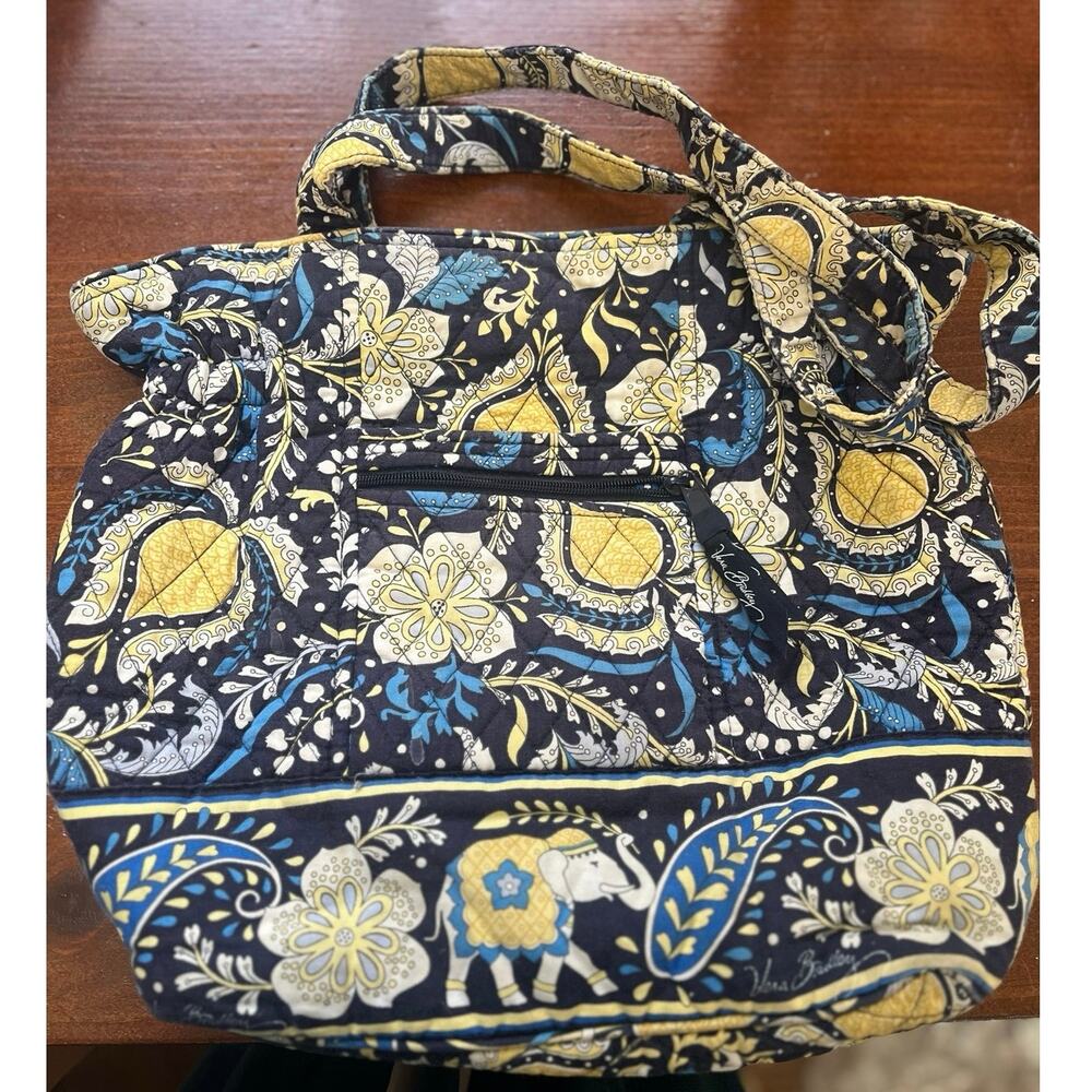 Vera Bradley Tote Bag Ellie Blue Yellow Elephant Floral Quilted - Cottagecore